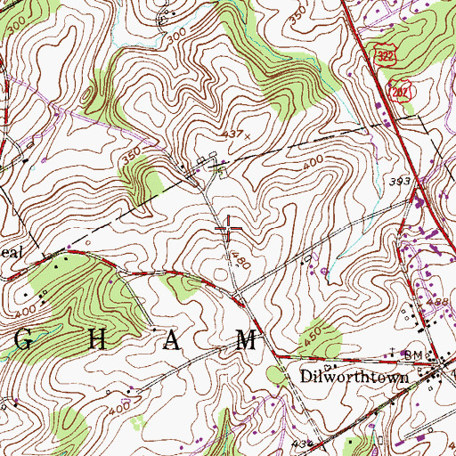 Topographic Map of Birmingham Estates, PA