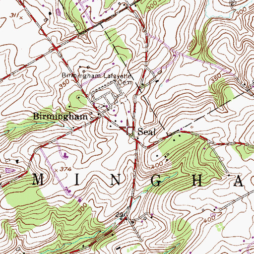 Topographic Map of Birmingham Friends Meeting Church, PA