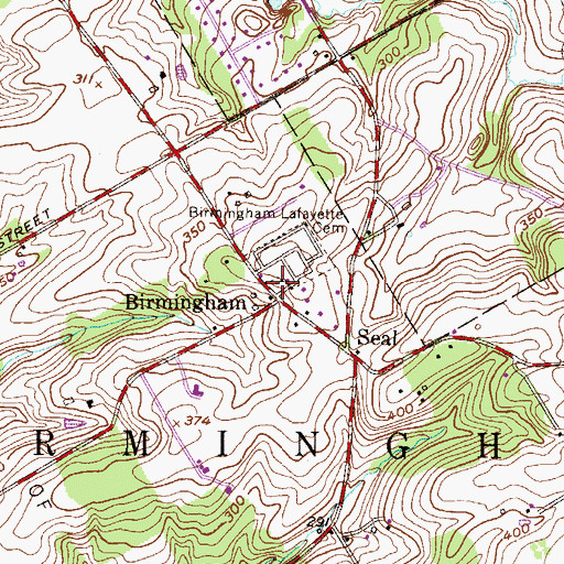 Topographic Map of Birmingham Lafayette Church, PA