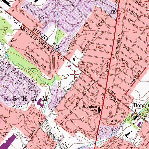 Topographic Map of Blair Mill Park, PA