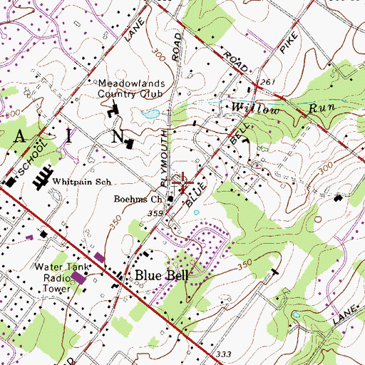 Topographic Map of Boehms Cemetery, PA