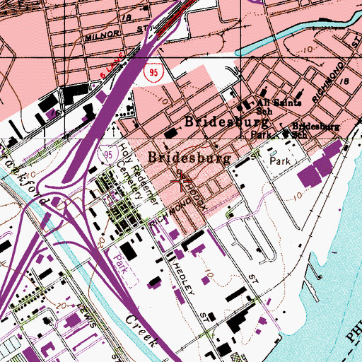 Topographic Map of Bridesburg Post Office, PA