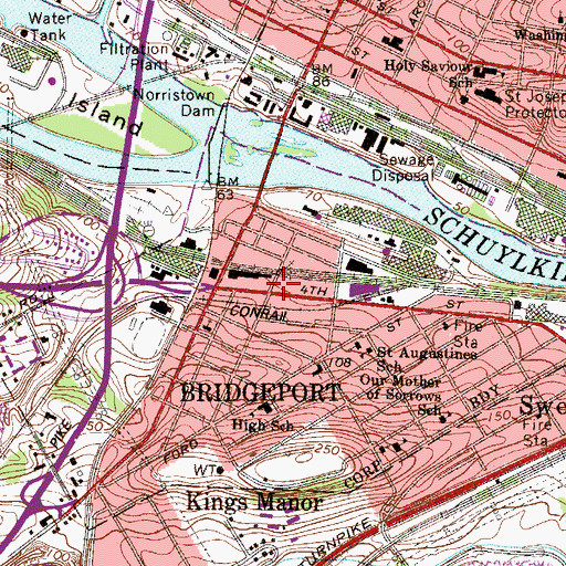 Topographic Map of Bridgeport Borough Hall, PA