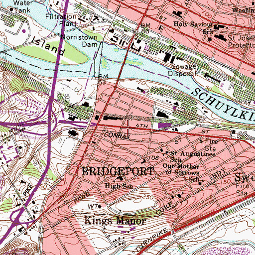 Topographic Map of Bridgeport Fire Company 1 Station 31, PA