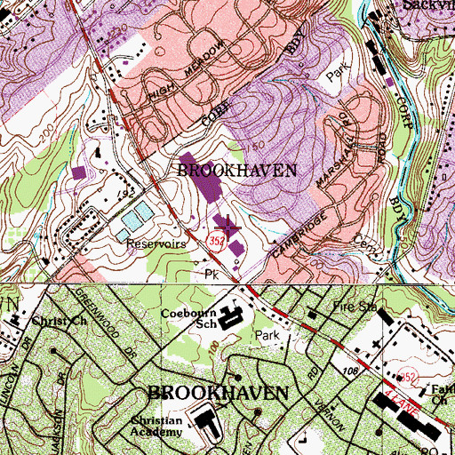 Topographic Map of Brookhaven Borough Hall, PA