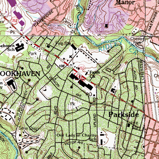 Topographic Map of Brookhaven Post Office, PA