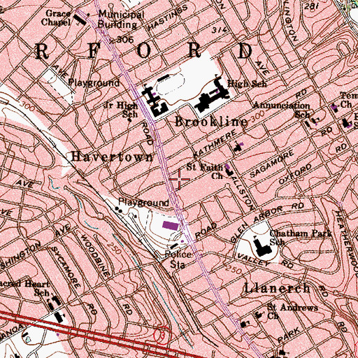 Topographic Map of Brookline Fire Company Station 35, PA