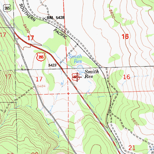 Topographic Map of Smith Reservoir, CA