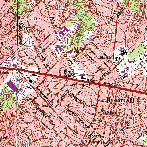 Topographic Map of Broomall Fire Company Station 53, PA