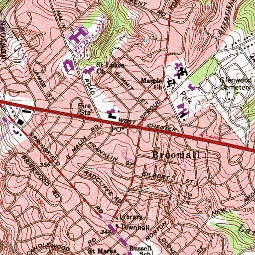 Topographic Map of Broomall Post Office, PA