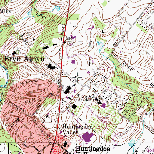 Topographic Map of Bryn Athly College of the New Church, PA