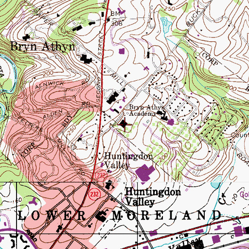 Topographic Map of Bryn Athyn Borough Hall, PA