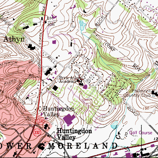 Topographic Map of Bryn Athyn Church, PA