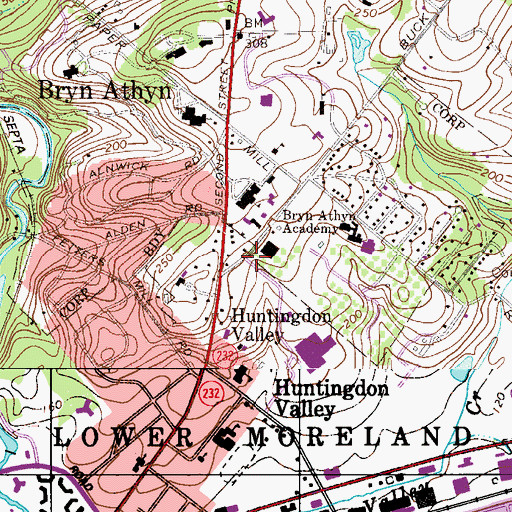 Topographic Map of Bryn Athyn Police Station, PA