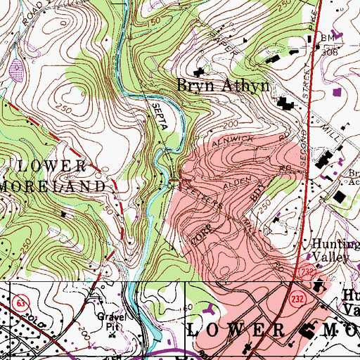 Topographic Map of Bryn Athyn Post Office, PA