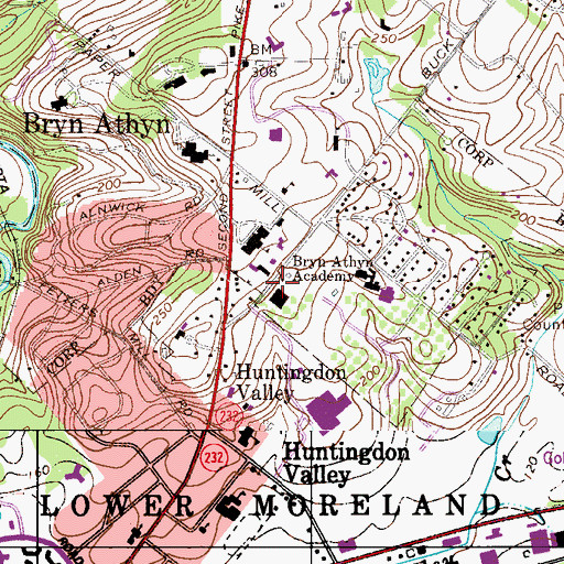 Topographic Map of Bryn Athyn Rescue Squad 355, PA