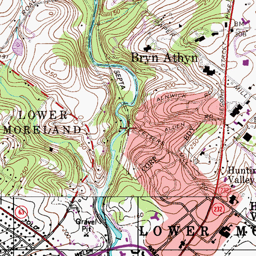 Topographic Map of Bryn Athyn Station, PA