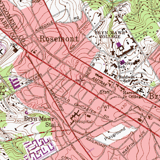 Topographic Map of Bryn Mawr Fire Company Station 23, PA