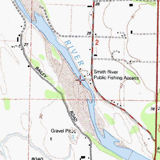 Topographic Map of Smith River Public Fishing Access, CA