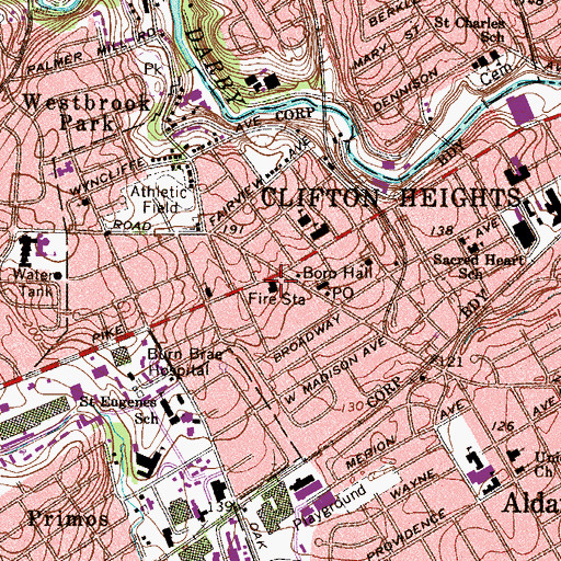 Topographic Map of Clifton Heights Fire Company Station 3, PA