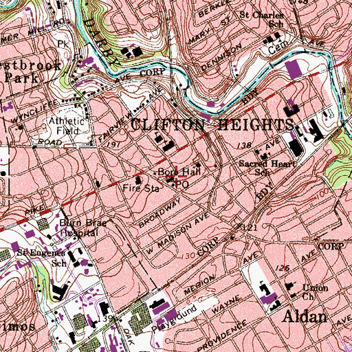 Topographic Map of Clifton Heights Police Department, PA