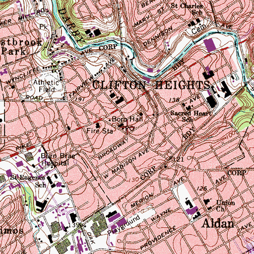 Topographic Map of Clifton Heights Post Office, PA