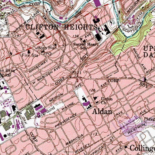 Topographic Map of Clifton-Alden Station, PA