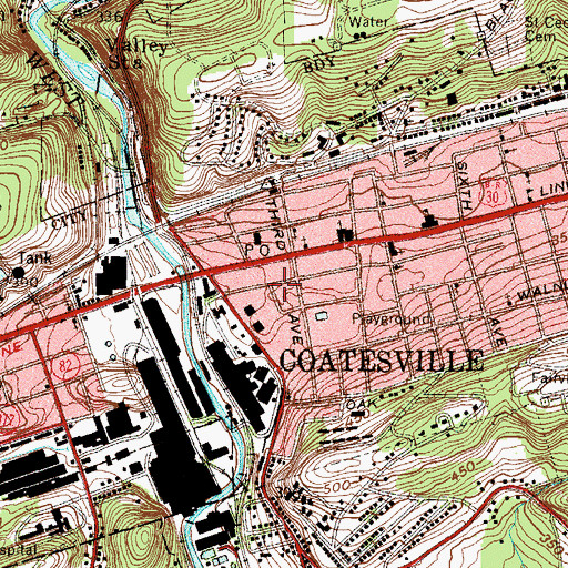 Topographic Map of Coatesville City Hall, PA