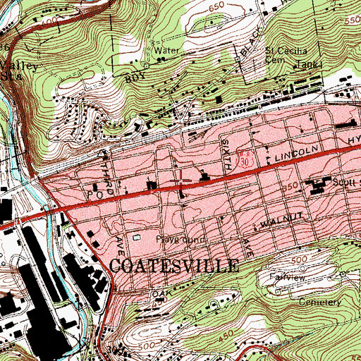 Topographic Map of Coatesville Library, PA