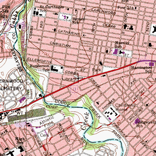 Topographic Map of Cobbs Creek Library, PA