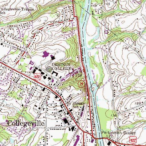 Topographic Map of Collegeville Arms, PA