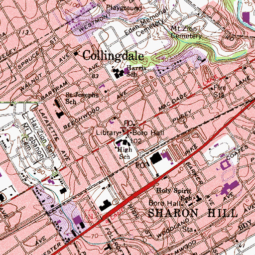 Topographic Map of Collingdale Borough Hall, PA