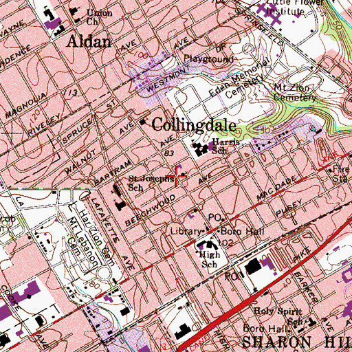 Topographic Map of Collingdale Fire Company 1 Station 6, PA