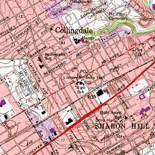 Topographic Map of Collingdale Library, PA