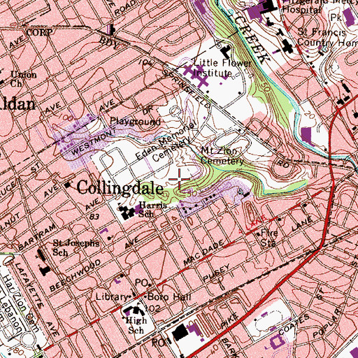 Topographic Map of Collingdale Park, PA