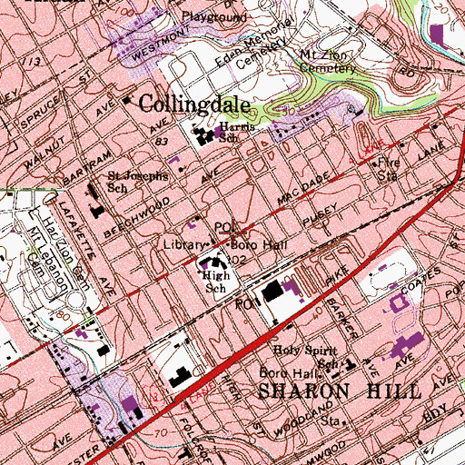 Topographic Map of Collingdale Police Department, PA