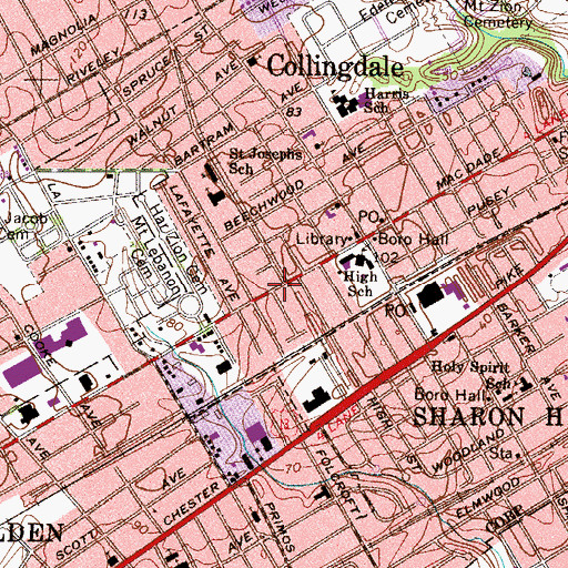 Topographic Map of Collingdale Station, PA