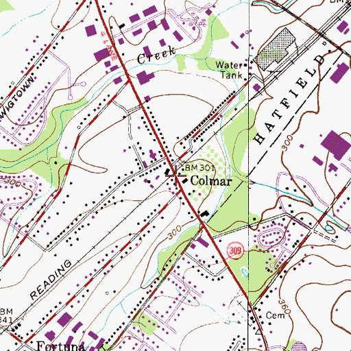 Topographic Map of Colmar Post Office, PA