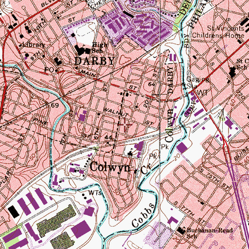 Topographic Map of Colwyn Borough Hall, PA