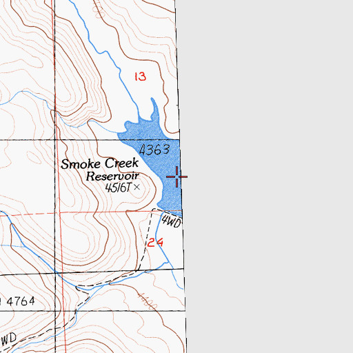 Topographic Map of Smoke Creek Reservoir, CA