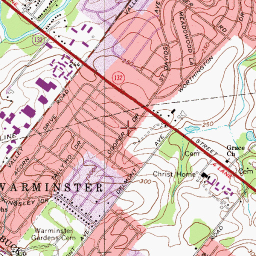 Topographic Map of Buttonwood Farms, PA