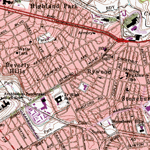 Topographic Map of Bywood Station, PA