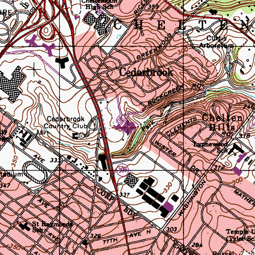 Topographic Map of Cedarbrook Middle School, PA