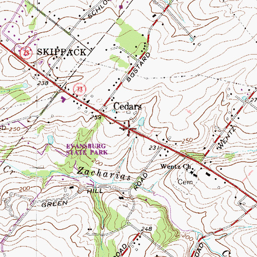 Topographic Map of Cedars Post Office, PA