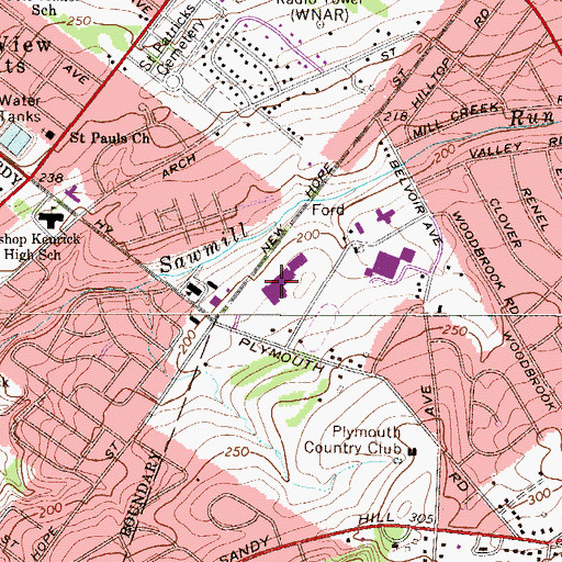 Topographic Map of Central Montgomery County Vocational Technical School, PA