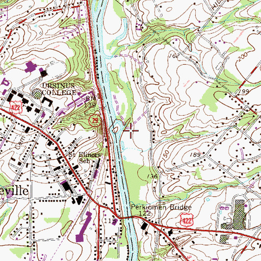 Topographic Map of Central Perkiomen Valley Park, PA