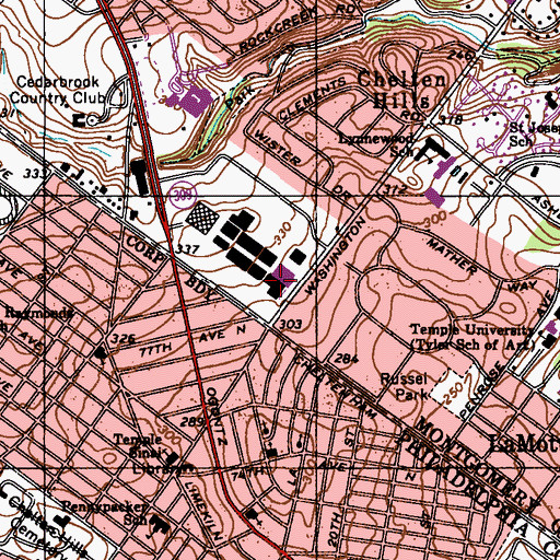 Topographic Map of Cheltenham Mall Shopping Center, PA