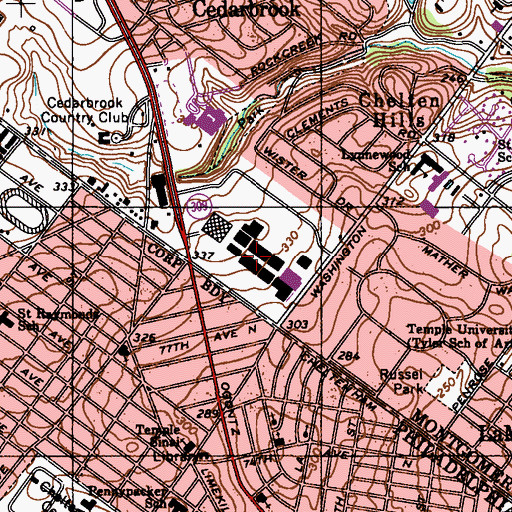 Topographic Map of Cheltenham Square Shopping Center, PA