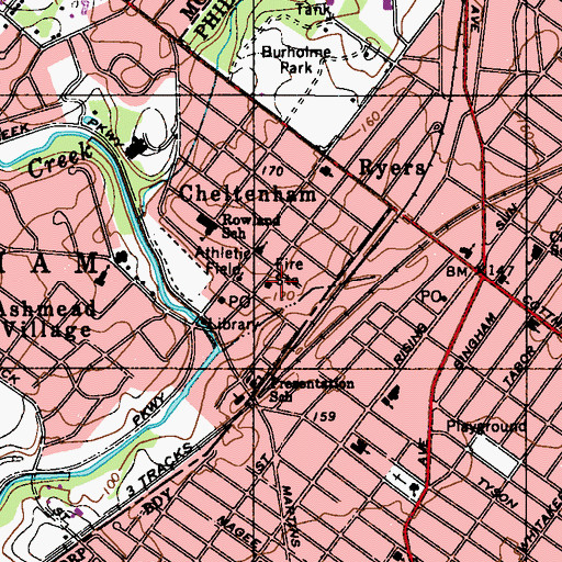 Topographic Map of Cheltenham Fire Company Station 4, PA