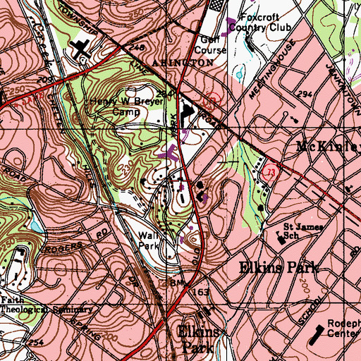 Topographic Map of Cheltenham Township Hall, PA